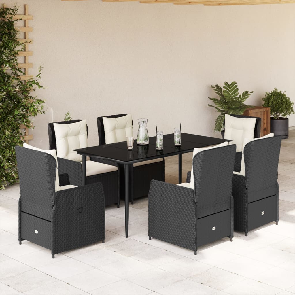 vidaXL 3-delige Tuinset met kussens poly rattan zwart