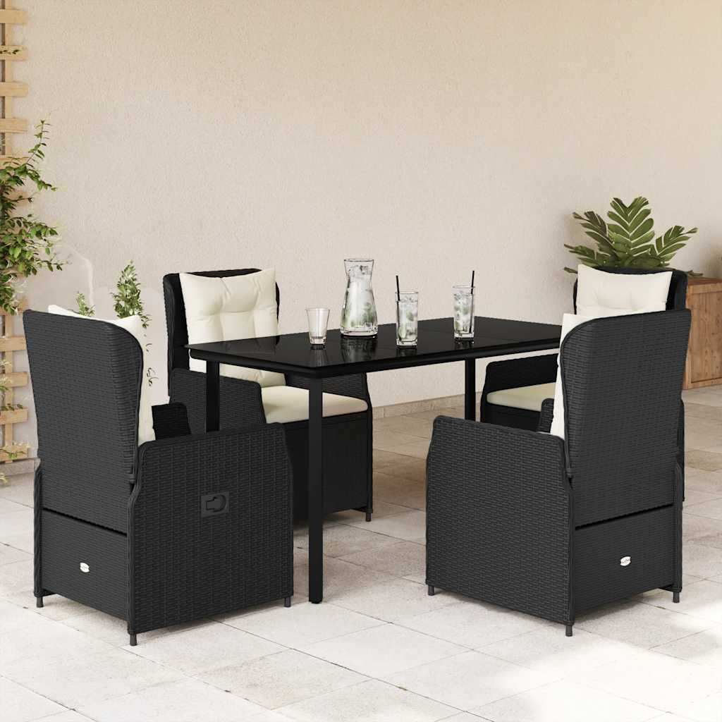 vidaXL 3-delige Tuinset met kussens poly rattan zwart
