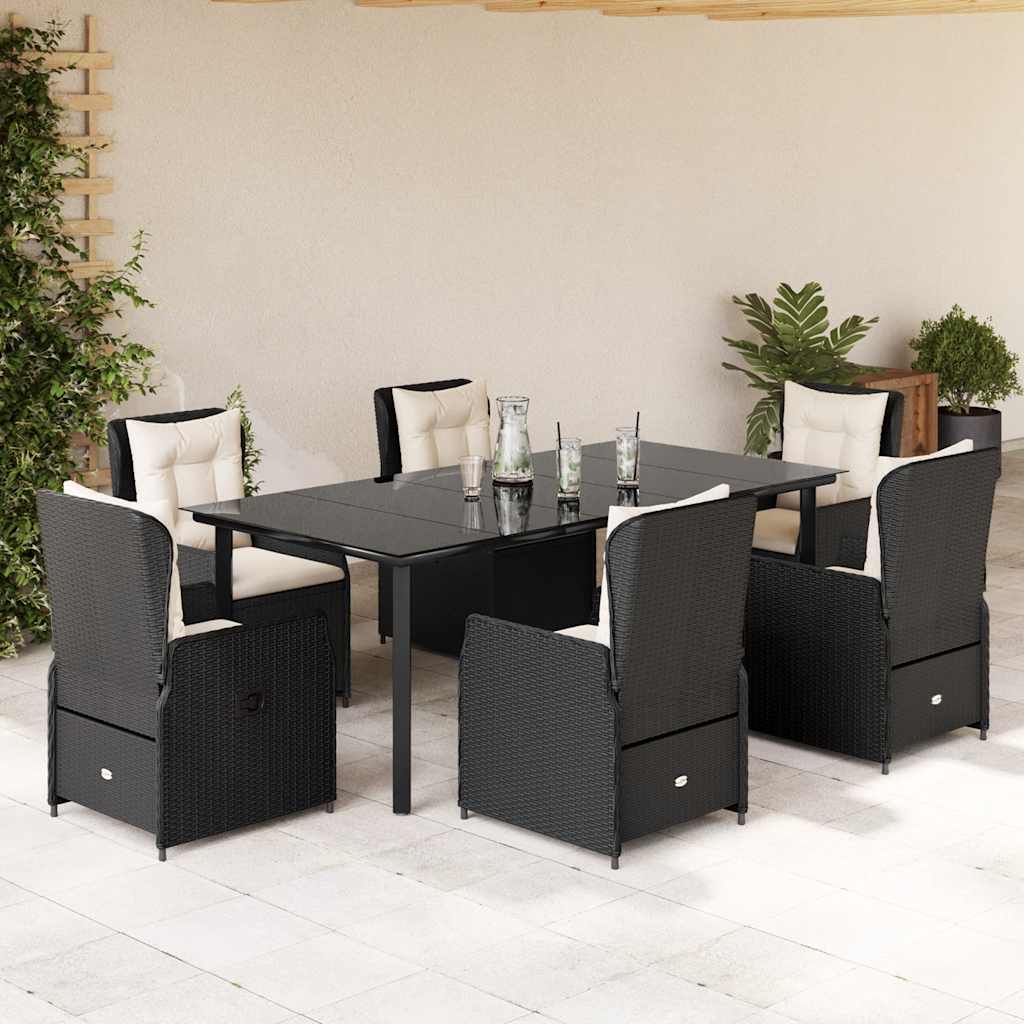 vidaXL 3-delige Tuinset met kussens poly rattan zwart