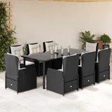 vidaXL 3-delige Tuinset met kussens poly rattan zwart