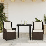 vidaXL 3-delige Tuinset met kussens poly rattan zwart