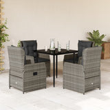 vidaXL 3-delige Tuinset met kussens poly rattan zwart