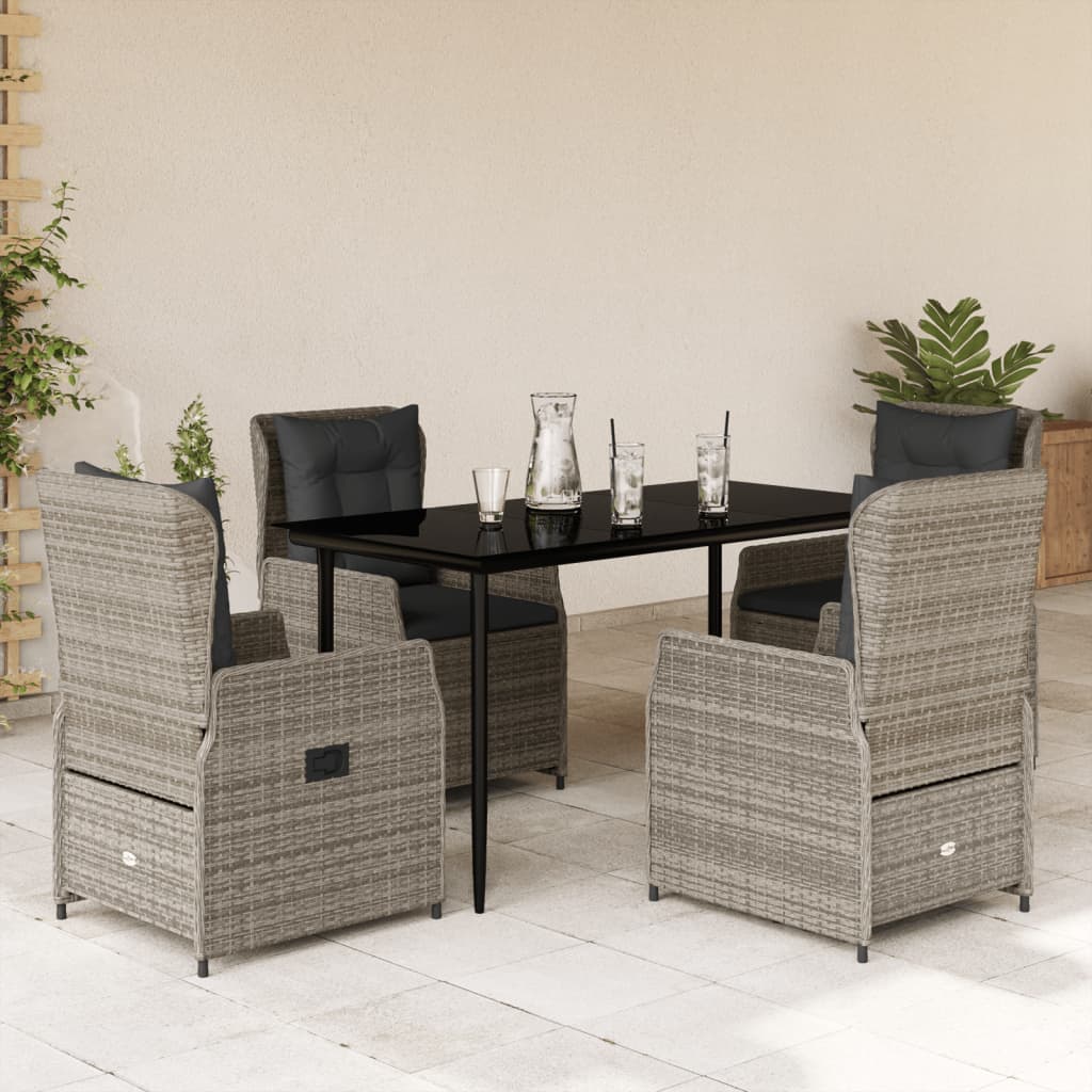 vidaXL 3-delige Tuinset met kussens poly rattan zwart