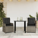 vidaXL 3-delige Tuinset met kussens poly rattan zwart
