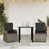 vidaXL 3-delige Tuinset met kussens poly rattan zwart