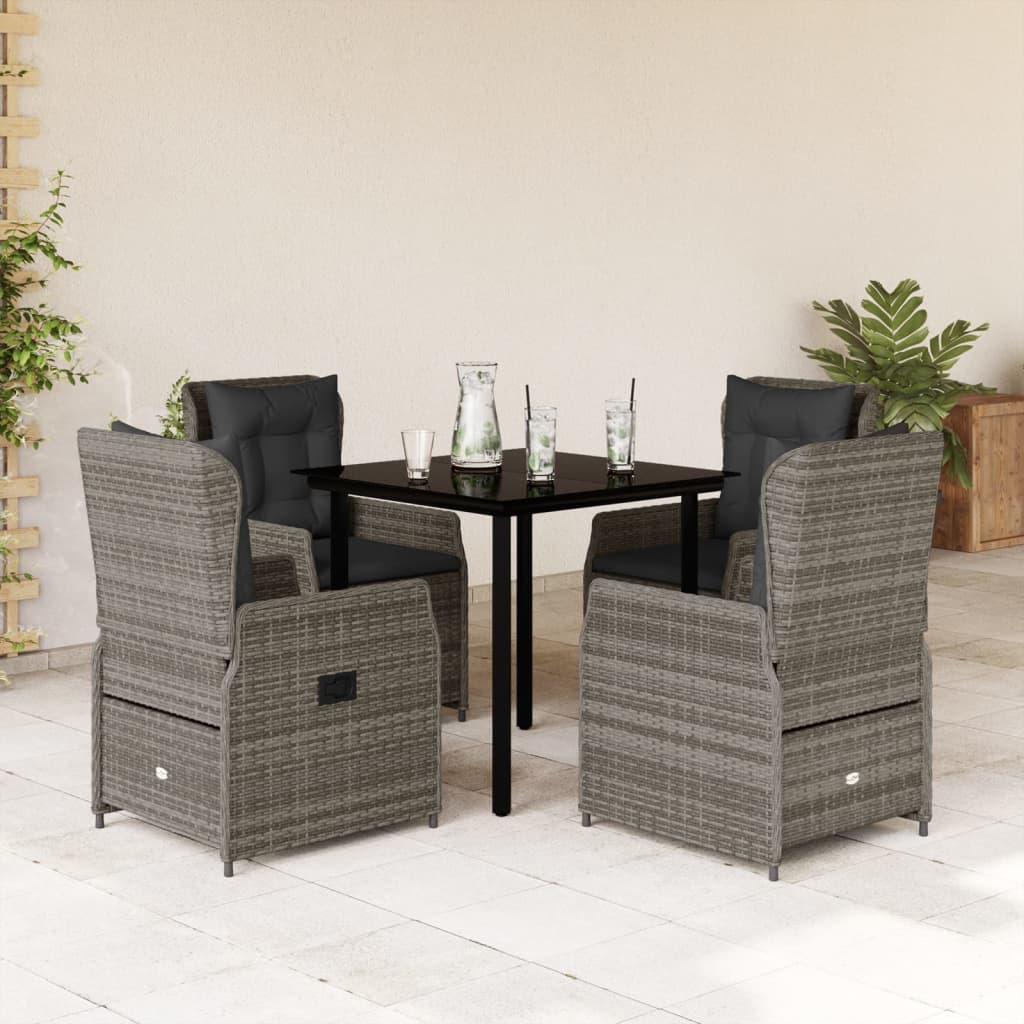 vidaXL 3-delige Tuinset met kussens poly rattan zwart