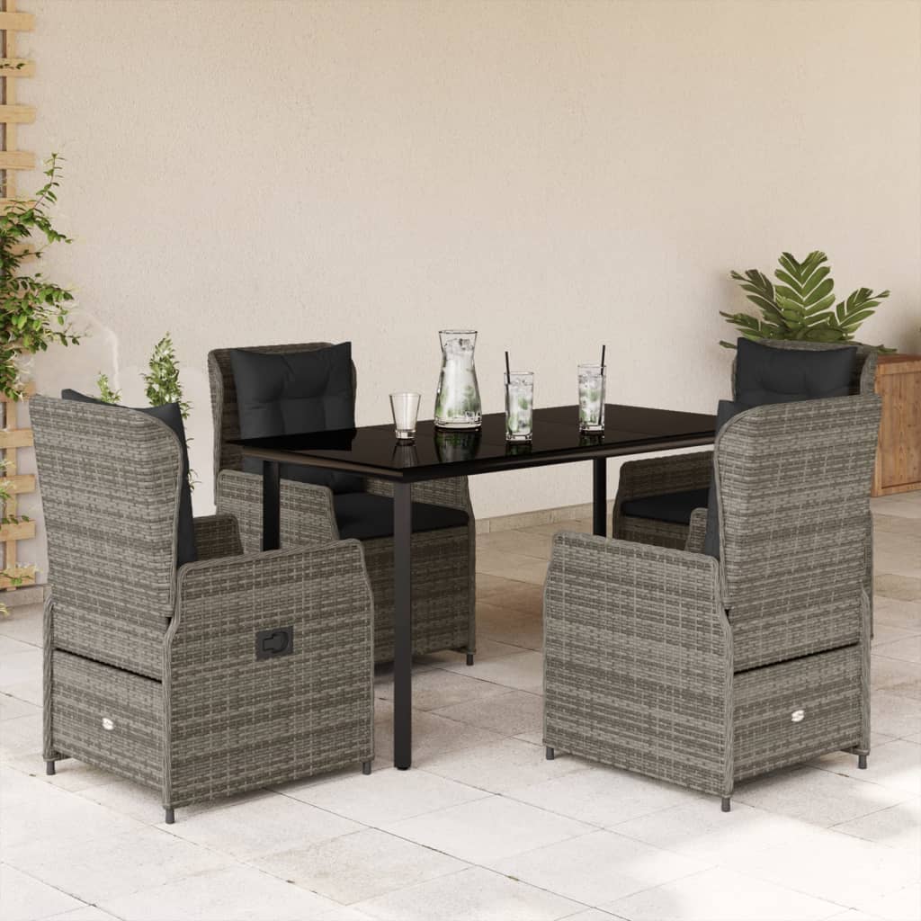 vidaXL 3-delige Tuinset met kussens poly rattan zwart