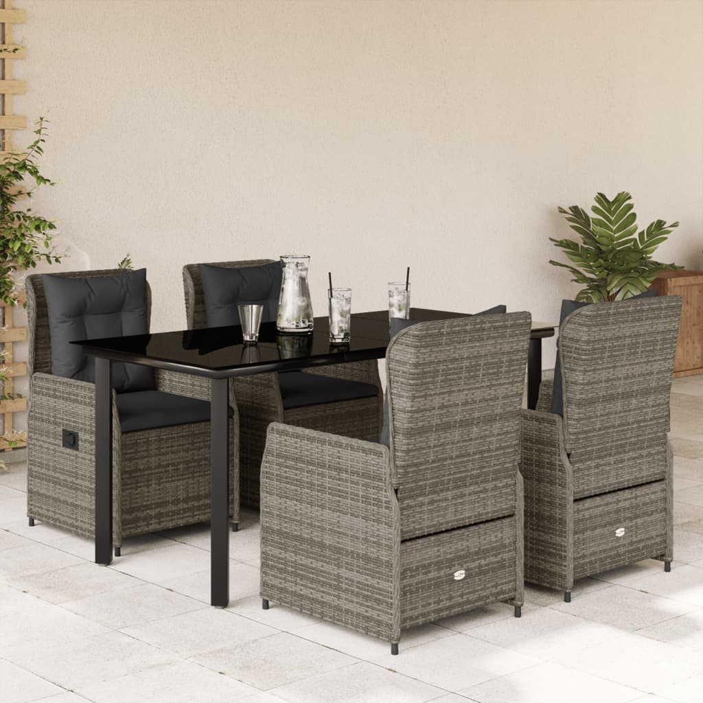 vidaXL 3-delige Tuinset met kussens poly rattan zwart