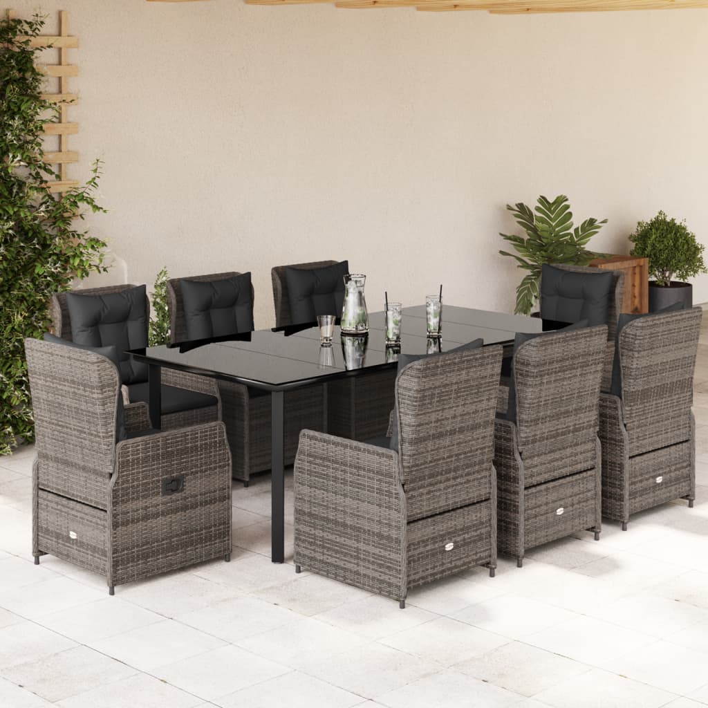 vidaXL 3-delige Tuinset met kussens poly rattan zwart