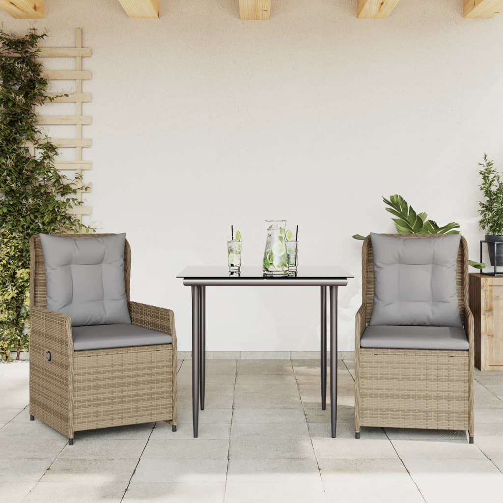 vidaXL 3-delige Tuinset met kussens poly rattan zwart