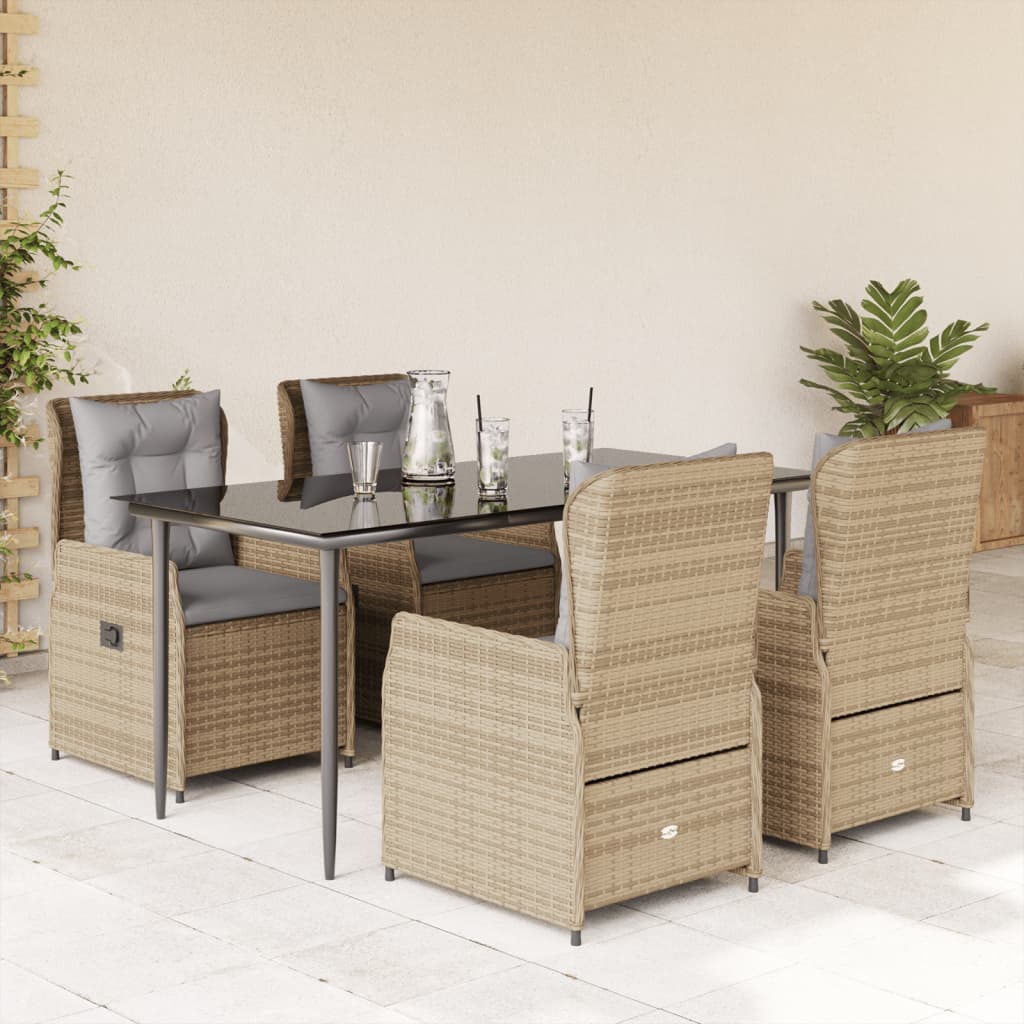 vidaXL 3-delige Tuinset met kussens poly rattan zwart