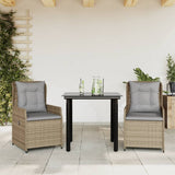 vidaXL 3-delige Tuinset met kussens poly rattan zwart