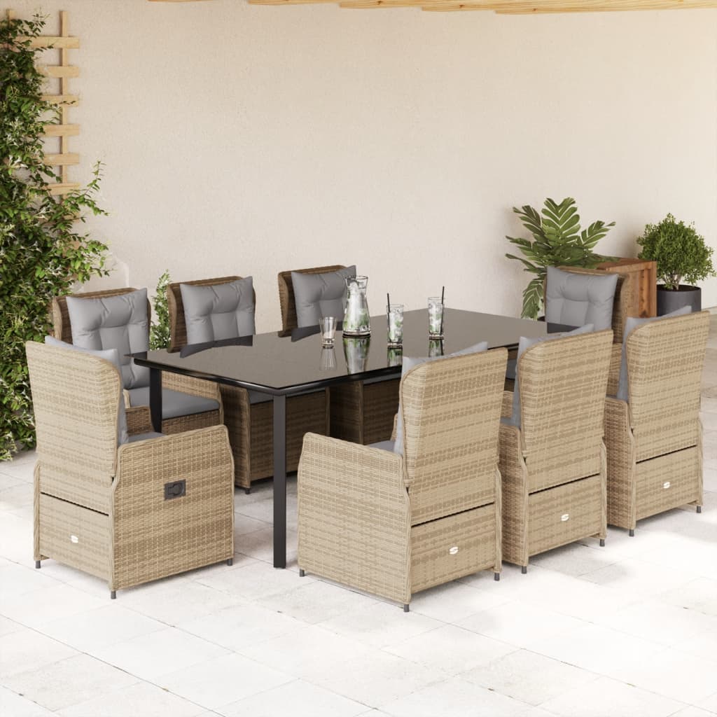 vidaXL 3-delige Tuinset met kussens poly rattan zwart