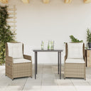 vidaXL 3-delige Tuinset met kussens poly rattan zwart