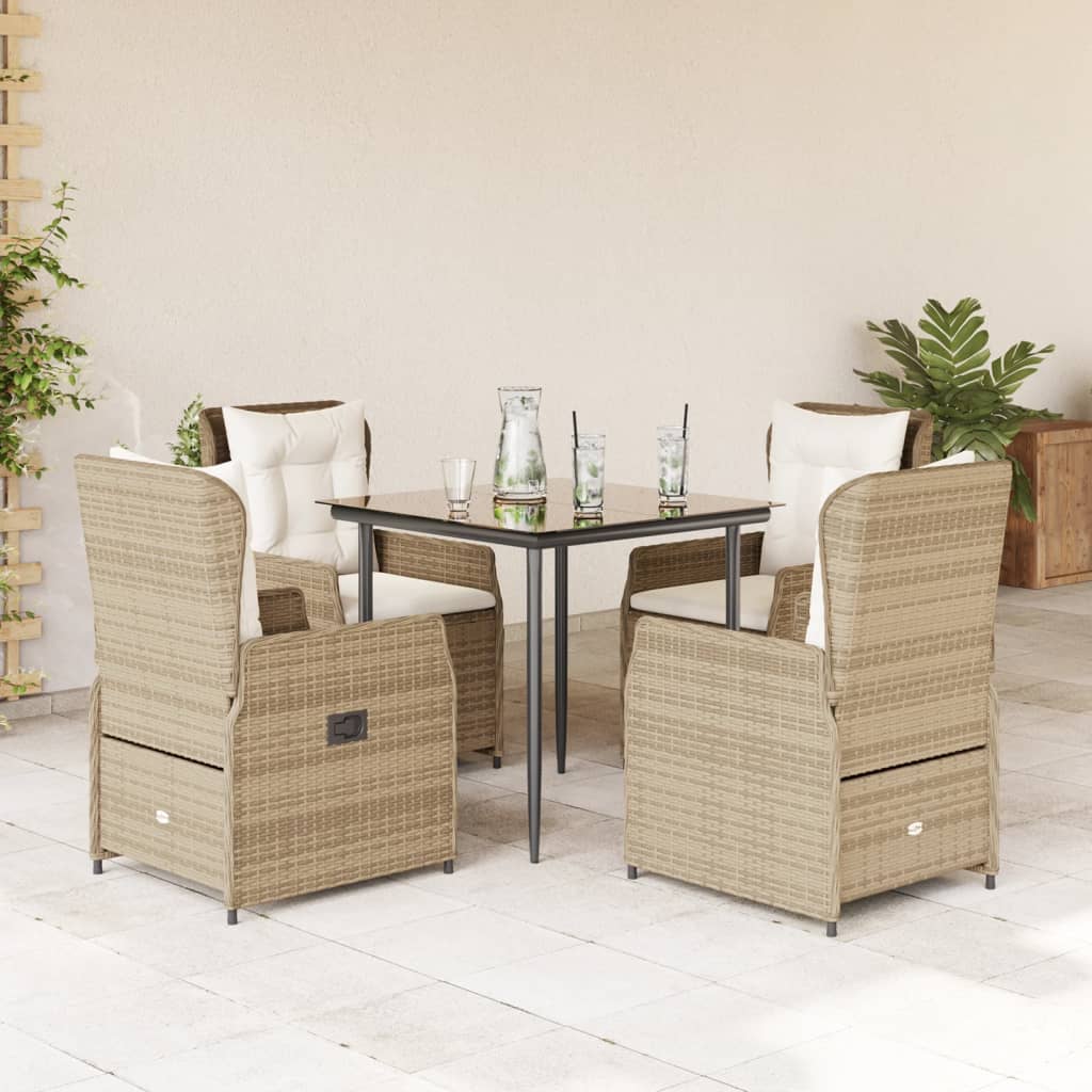vidaXL 3-delige Tuinset met kussens poly rattan zwart