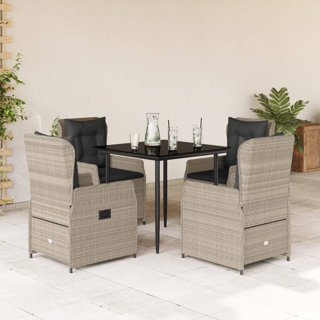 vidaXL 3-delige Tuinset met kussens poly rattan zwart