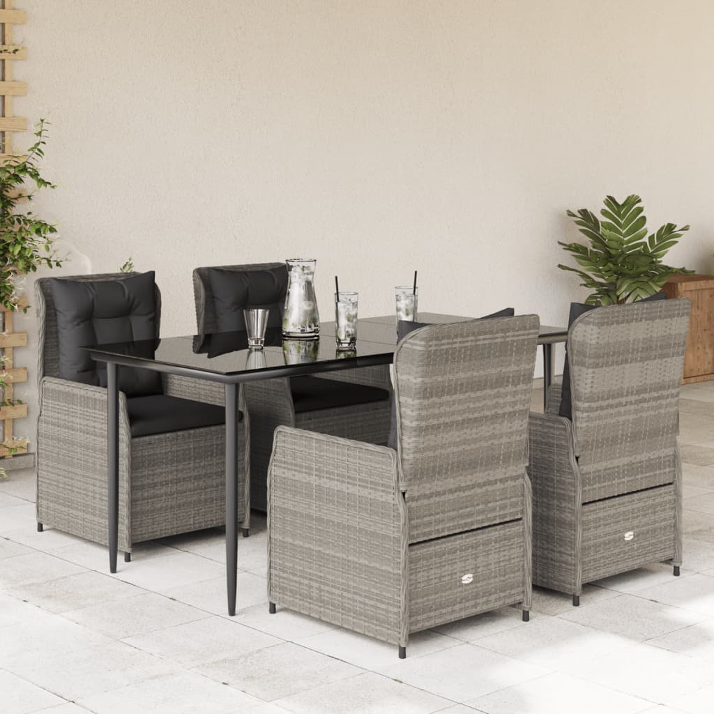 vidaXL 3-delige Tuinset met kussens poly rattan zwart