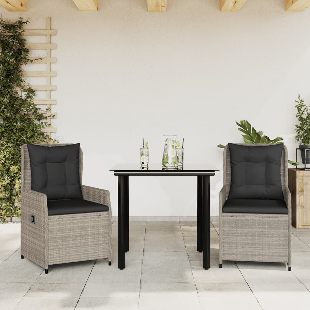 vidaXL 3-delige Tuinset met kussens poly rattan zwart