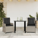 vidaXL 3-delige Tuinset met kussens poly rattan zwart
