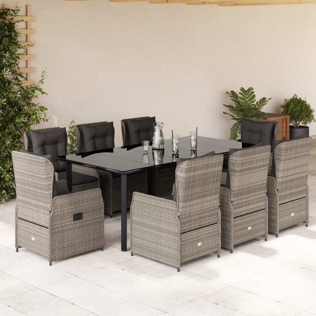 vidaXL 3-delige Tuinset met kussens poly rattan zwart