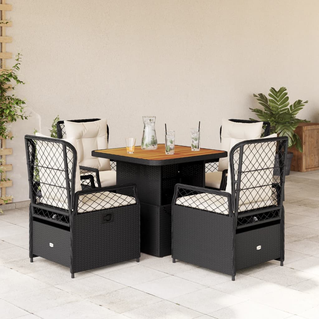 vidaXL 3-delige Tuinset met kussens poly rattan zwart