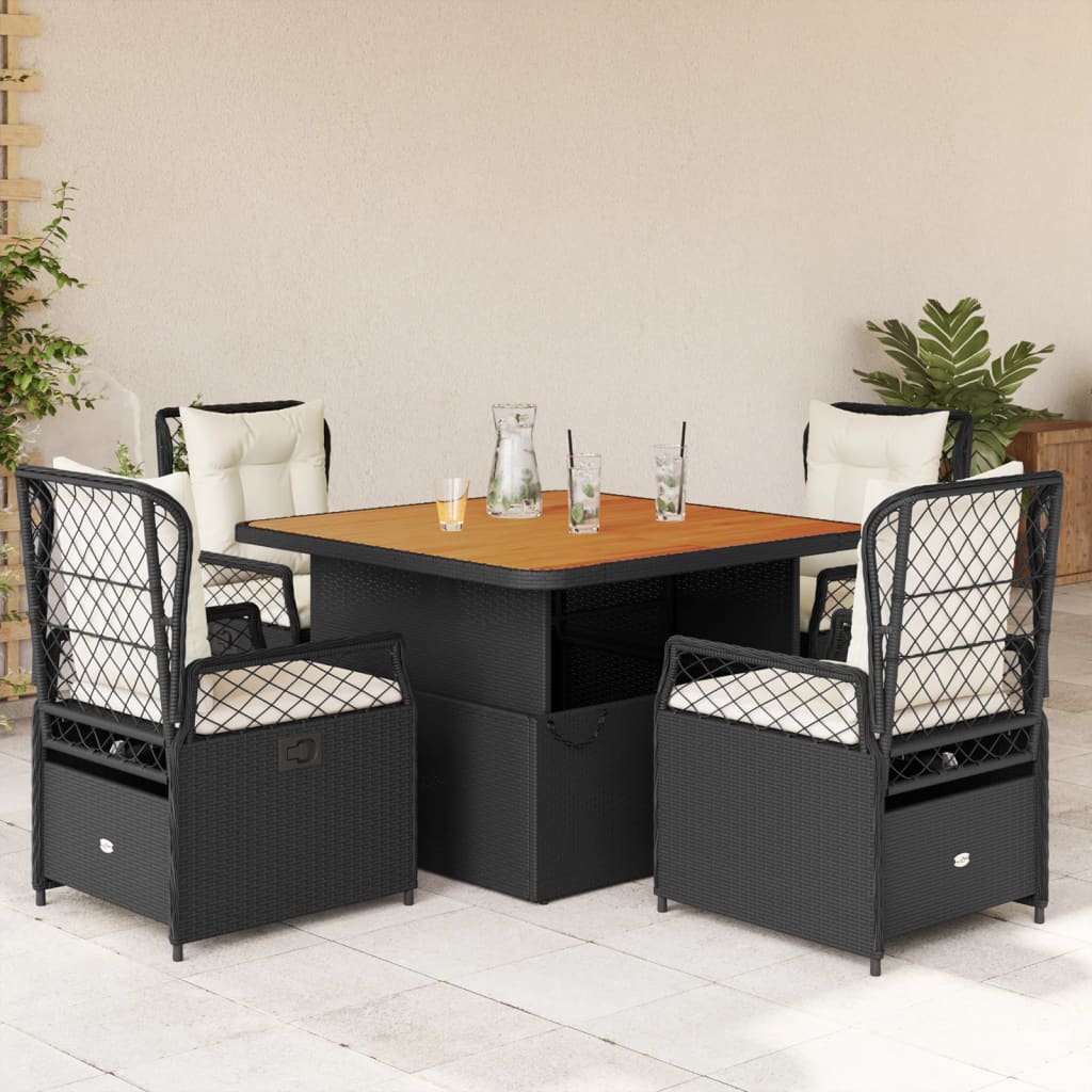 vidaXL 3-delige Tuinset met kussens poly rattan zwart