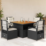 vidaXL 3-delige Tuinset met kussens poly rattan zwart