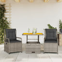 vidaXL 3-delige Tuinset met kussens poly rattan zwart