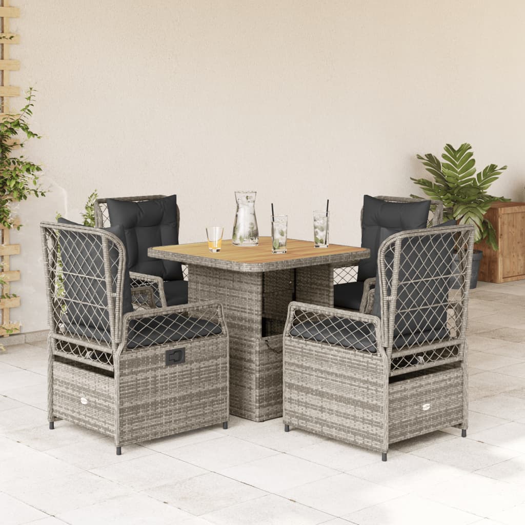 vidaXL 3-delige Tuinset met kussens poly rattan zwart