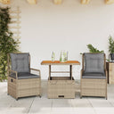 vidaXL 3-delige Tuinset met kussens poly rattan zwart
