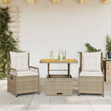 vidaXL 3-delige Tuinset met kussens poly rattan zwart