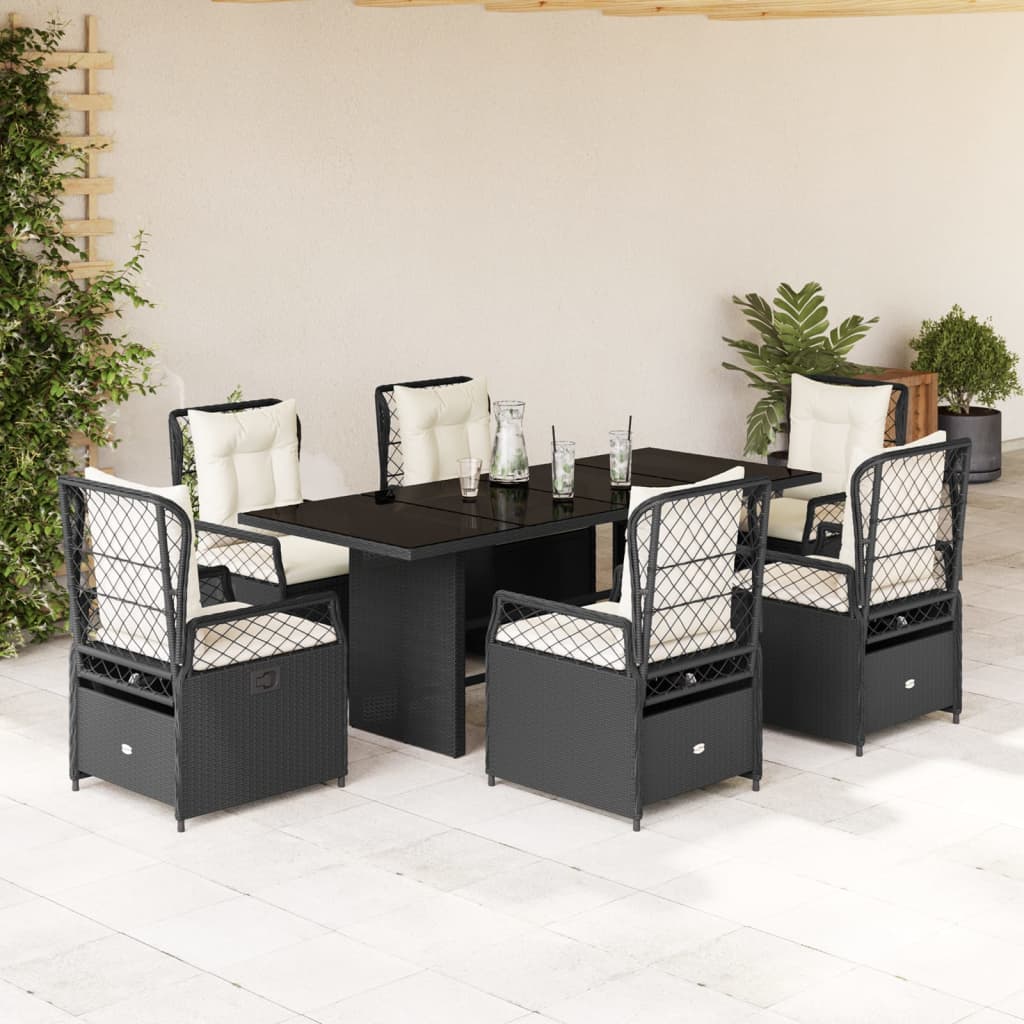 vidaXL 7-delige Tuinset met kussens poly rattan zwart