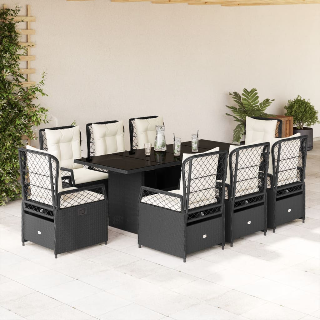 vidaXL 7-delige Tuinset met kussens poly rattan zwart
