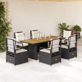 vidaXL 7-delige Tuinset met kussens poly rattan zwart