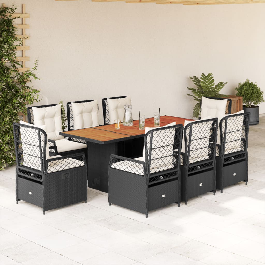 vidaXL 7-delige Tuinset met kussens poly rattan zwart