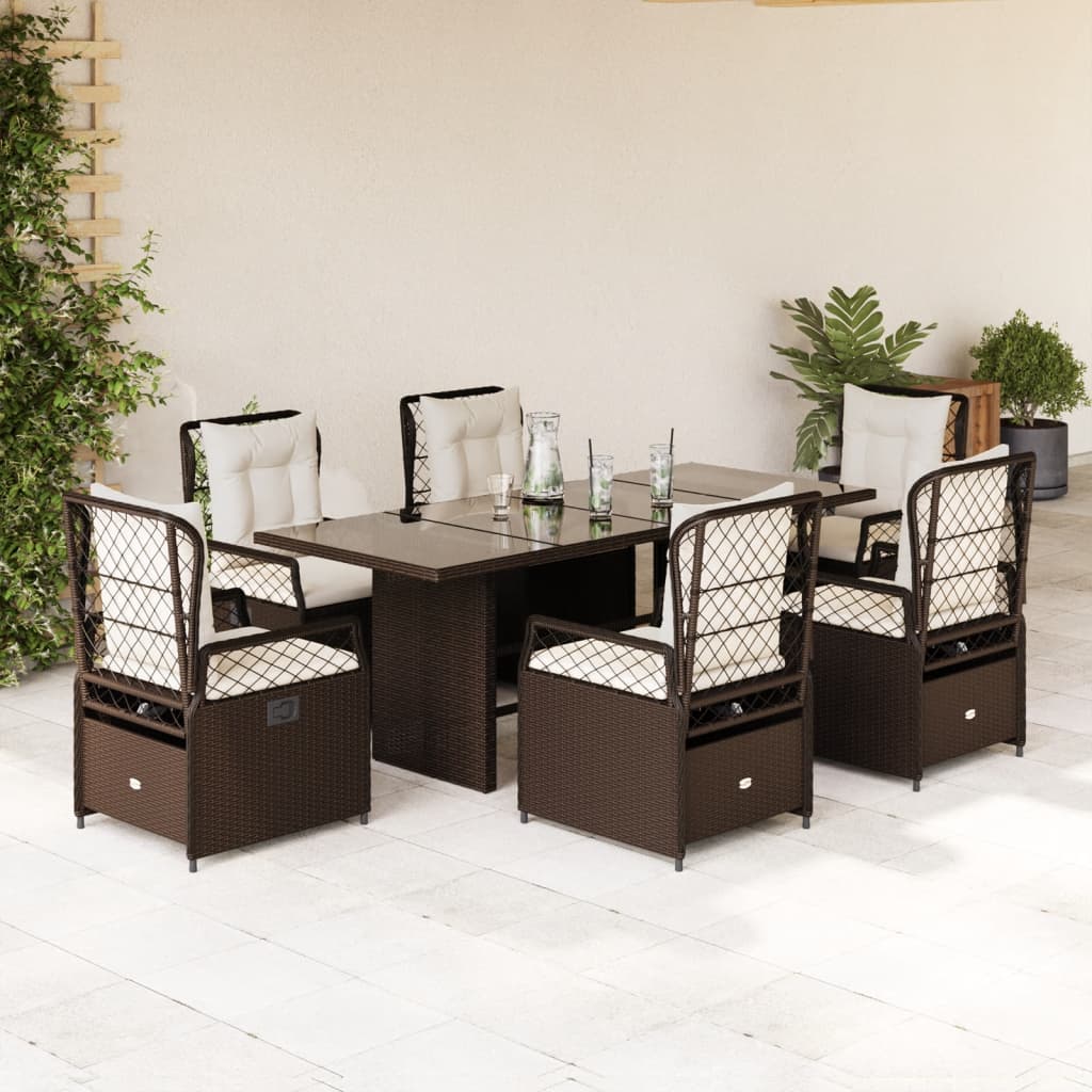 vidaXL 7-delige Tuinset met kussens poly rattan zwart