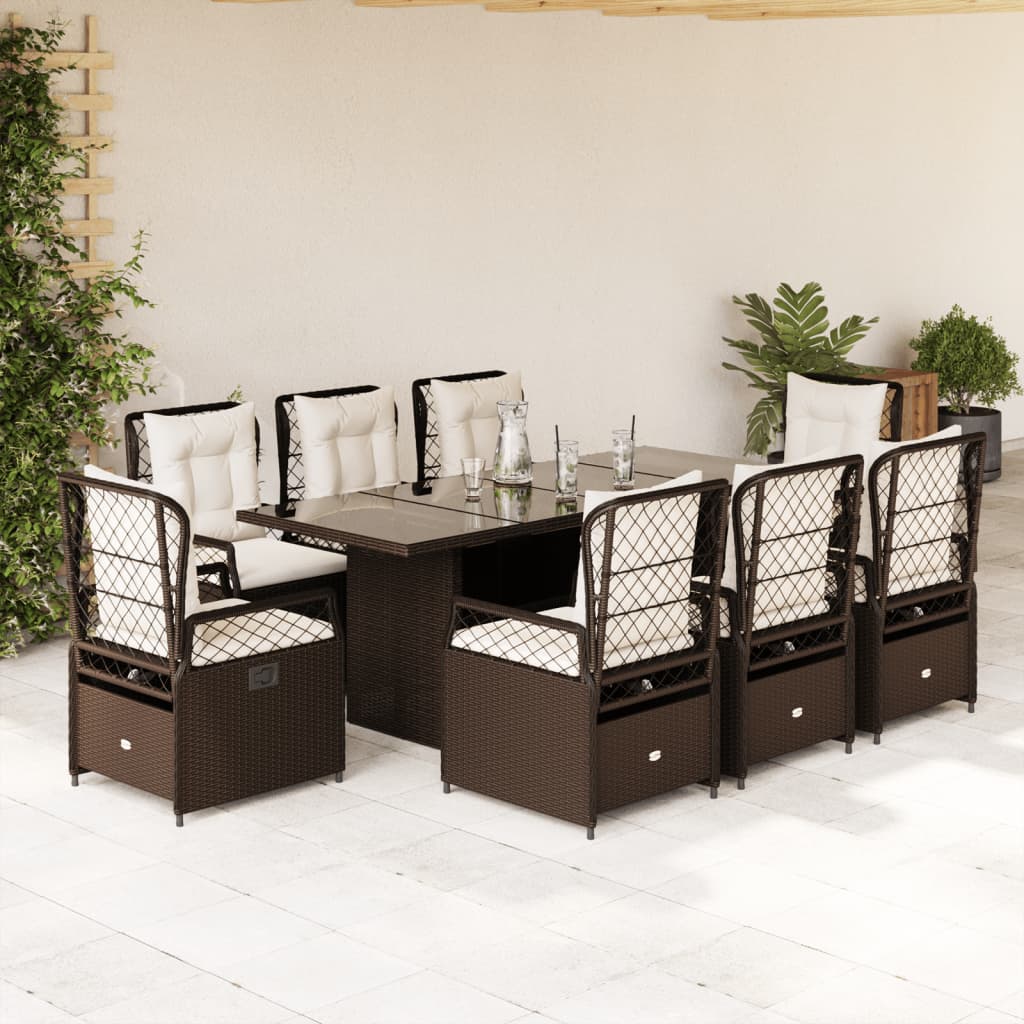 vidaXL 7-delige Tuinset met kussens poly rattan zwart
