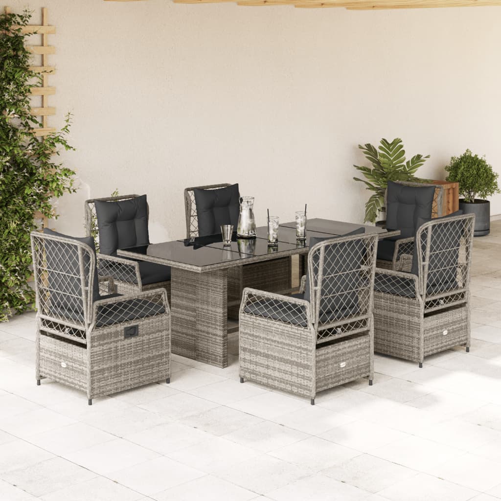 vidaXL 7-delige Tuinset met kussens poly rattan zwart
