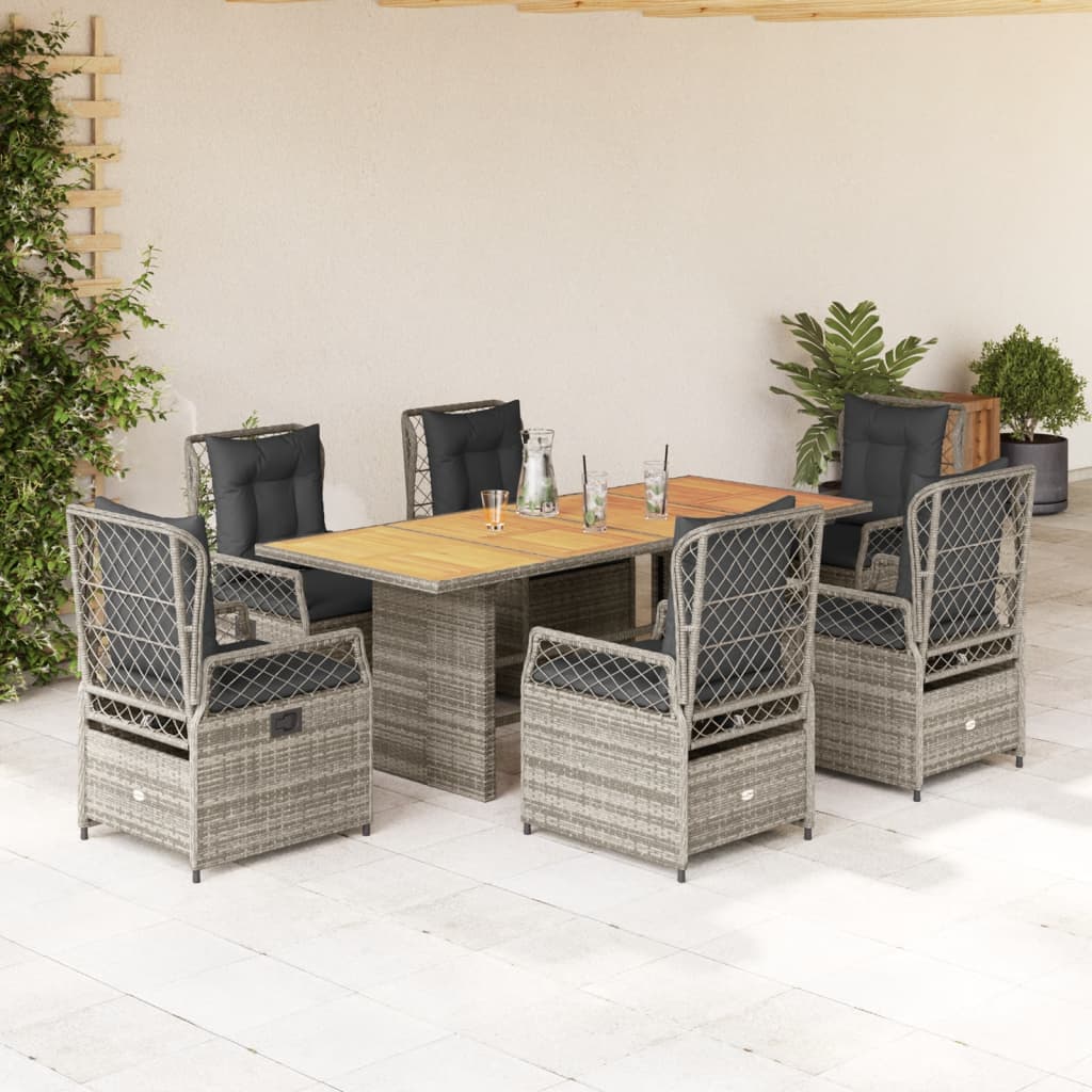 vidaXL 7-delige Tuinset met kussens poly rattan zwart