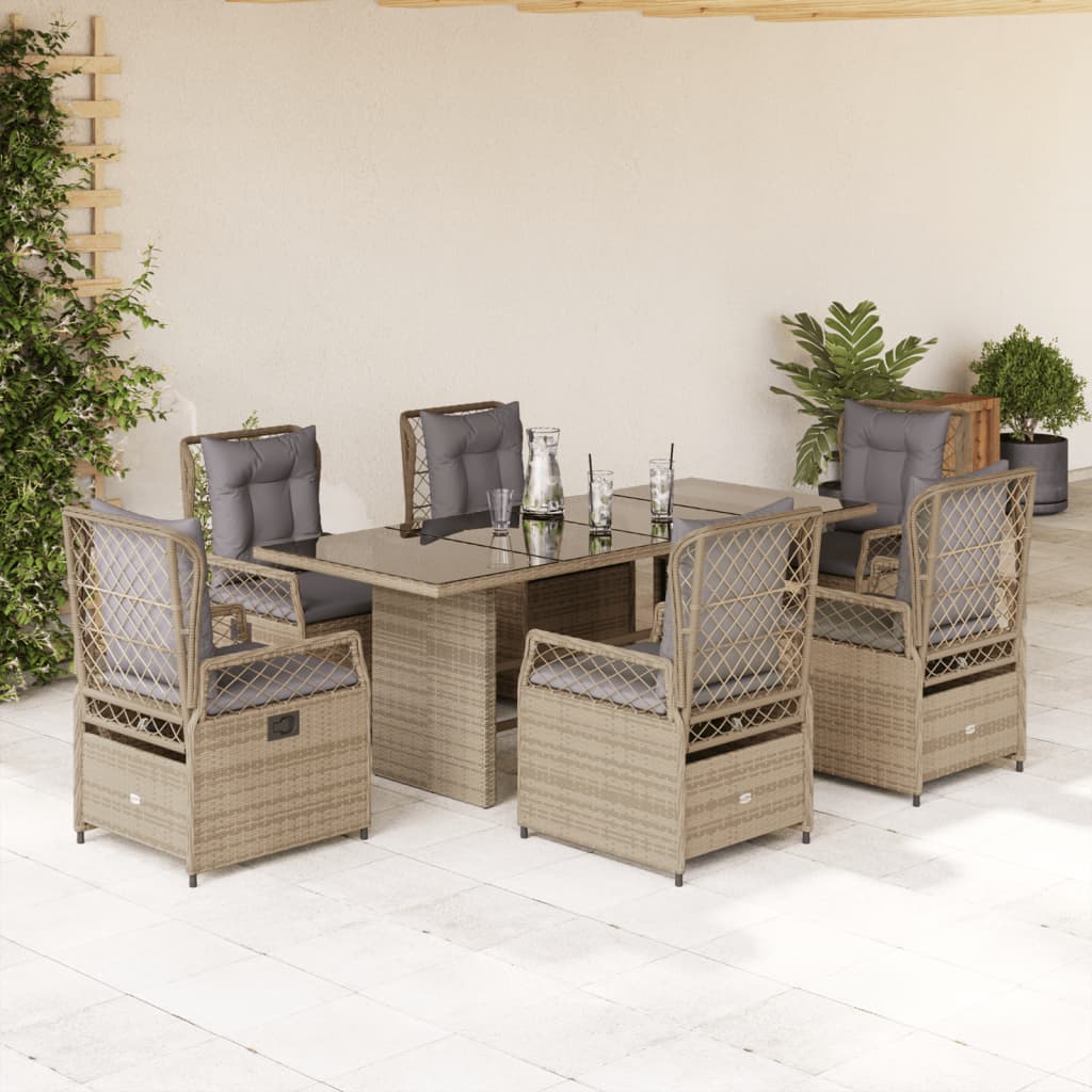 vidaXL 7-delige Tuinset met kussens poly rattan zwart