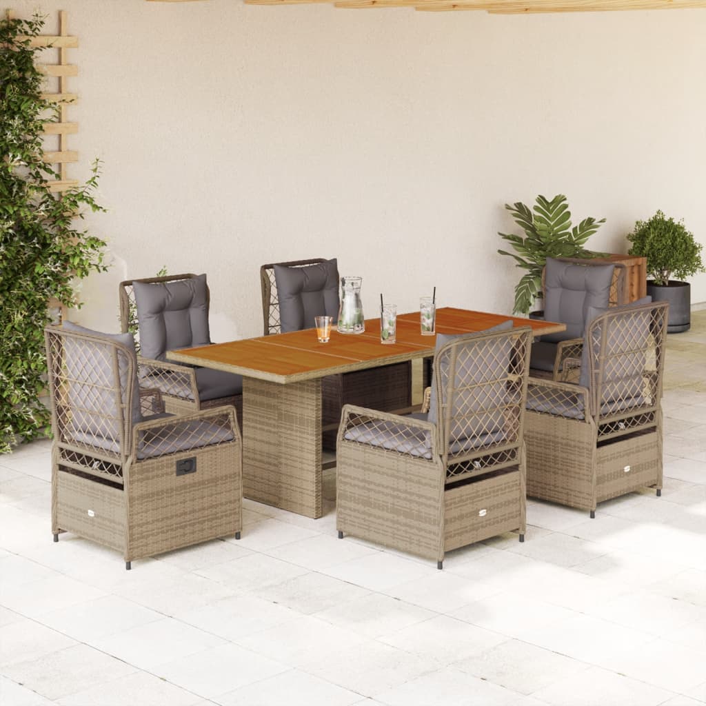 vidaXL 7-delige Tuinset met kussens poly rattan zwart