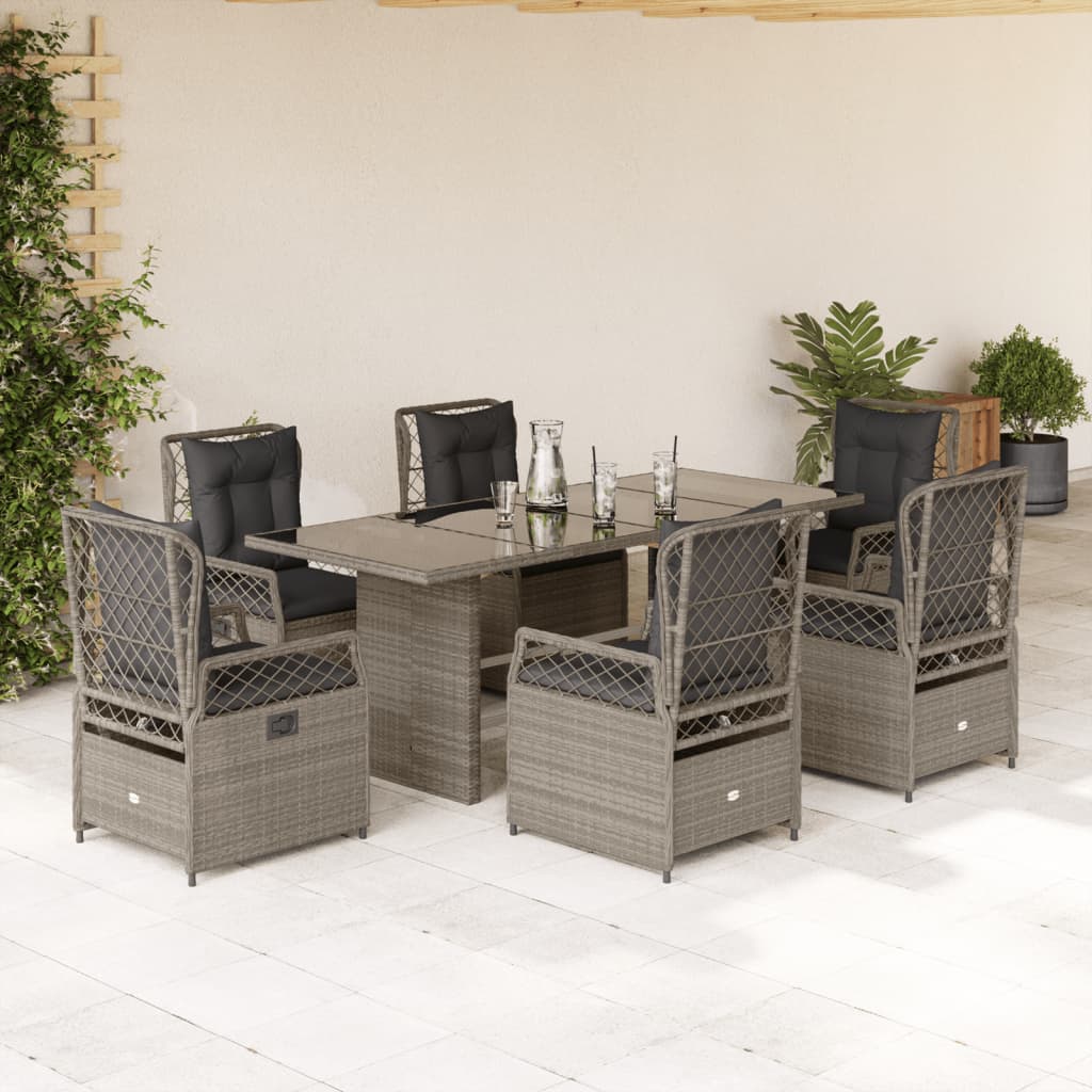 vidaXL 7-delige Tuinset met kussens poly rattan zwart