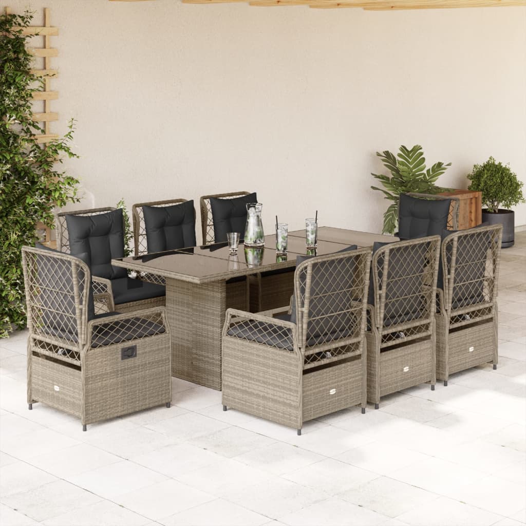 vidaXL 7-delige Tuinset met kussens poly rattan zwart