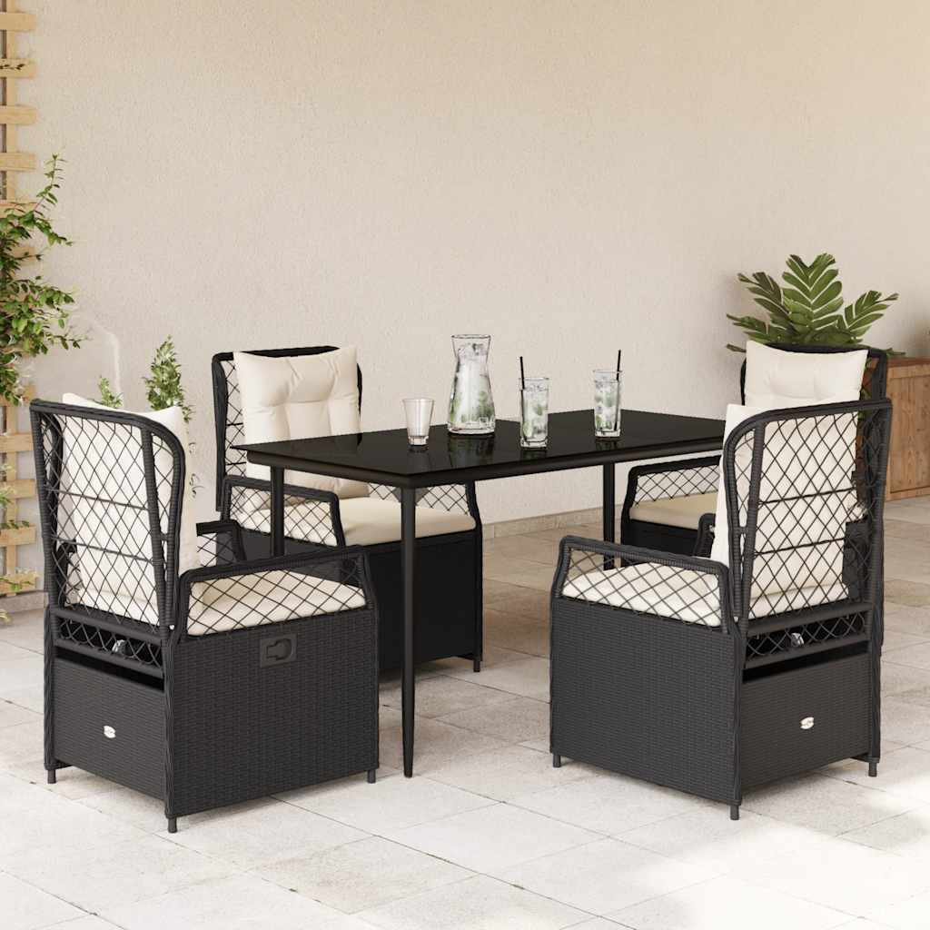 vidaXL 3-delige Tuinset met kussens poly rattan zwart