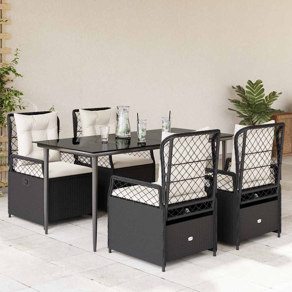 vidaXL 3-delige Tuinset met kussens poly rattan zwart