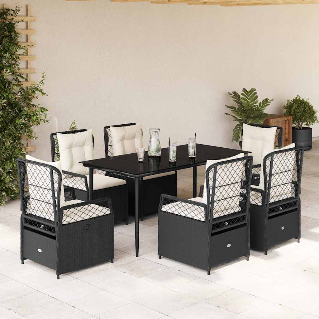 vidaXL 3-delige Tuinset met kussens poly rattan zwart