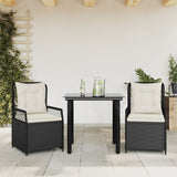 vidaXL 3-delige Tuinset met kussens poly rattan zwart