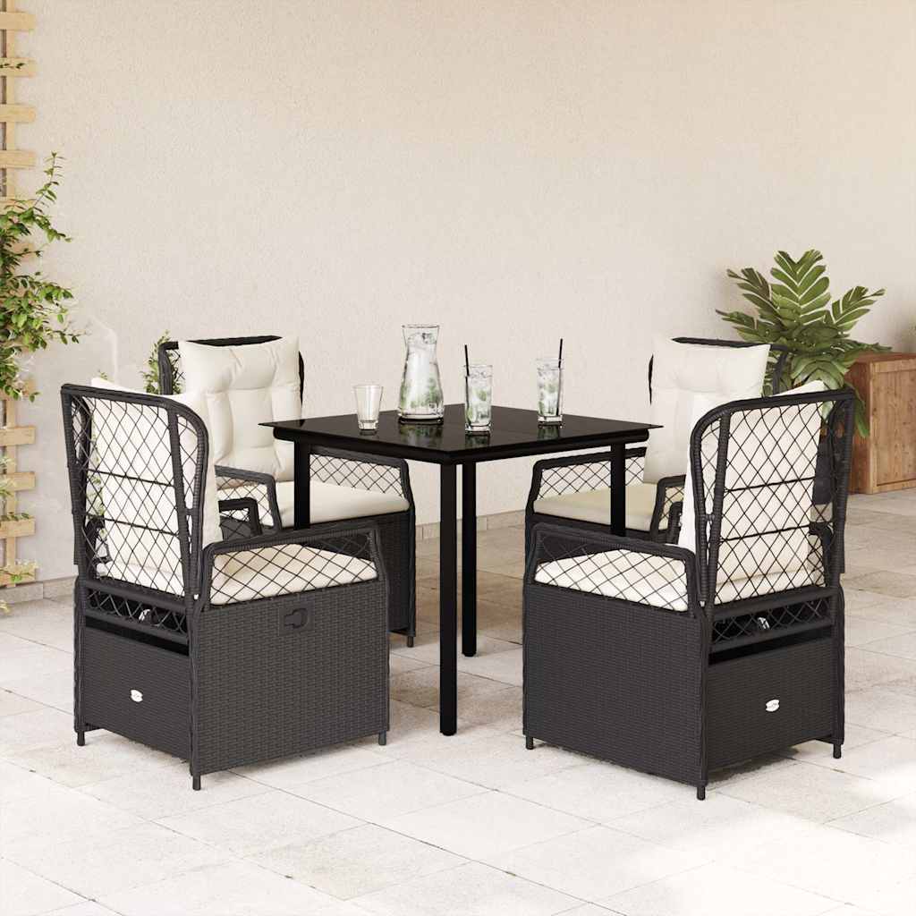 vidaXL 3-delige Tuinset met kussens poly rattan zwart