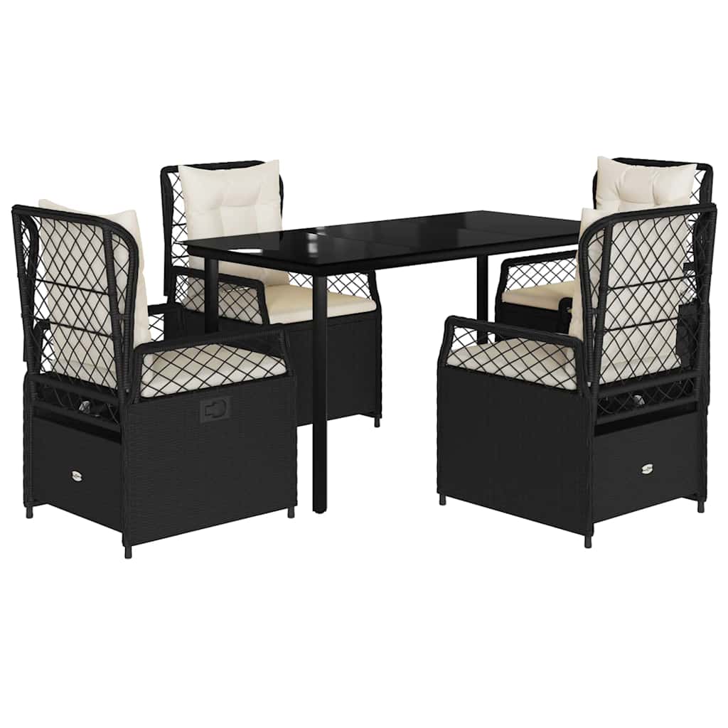 vidaXL 3-delige Tuinset met kussens poly rattan zwart