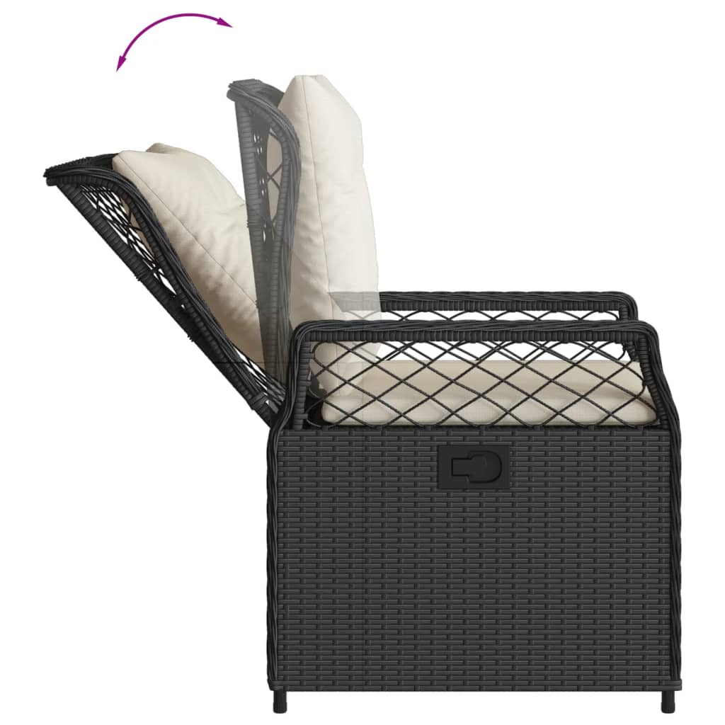 vidaXL 3-delige Tuinset met kussens poly rattan zwart